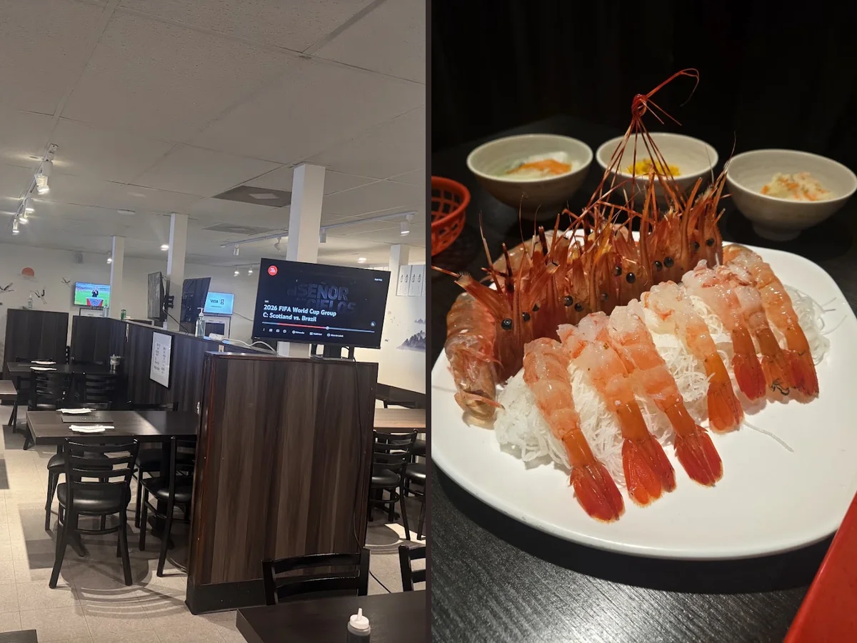 Plates of fresh sashimi on a restaurant table
