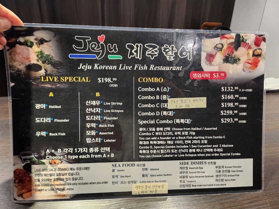 Menu layout for lunch dishes and raw fish